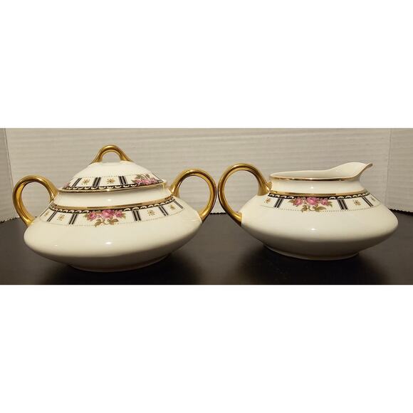 Vintage Cleveland China  Sugar Bowl w/Lid & creamer pitcher Bridal Rose Pattern - Picture 4 of 16